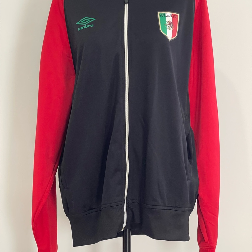 Umbro M Mexico Black and Red Full Zip Track Jacket with Pockets 180 - Picture 1 of 7